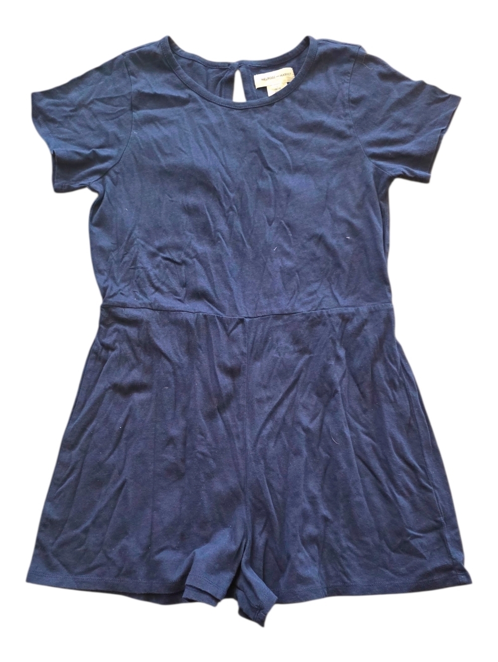 Melrose & Market Girls Navy Short Sleeve Cotton Open Back Romper L